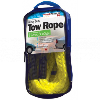 Image for 3 TONNE 3.5M YELLOW HD BRAIDED TOW ROPE WITH 2 METAL S HOOKS