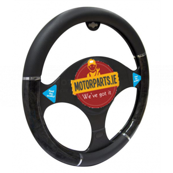 Image for BLACK/GREY METALLIC STEERING WHEEL COVER 37-39CM