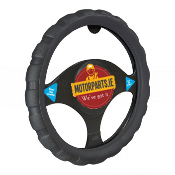 Image for BLACK CHUNKY SPORTS GRIP STEERING WHEEL COVER 37-39CM