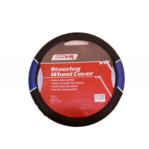BLACK/BLUE VENTED GRIP STEERING WHEEL COVER Motorparts